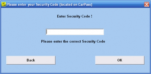 Ввести Security Code из CarPass Ввести Security Code из CarPass