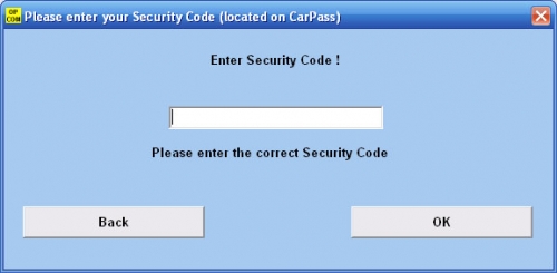 Ввести Security Code из CarPass Ввести Security Code из CarPass